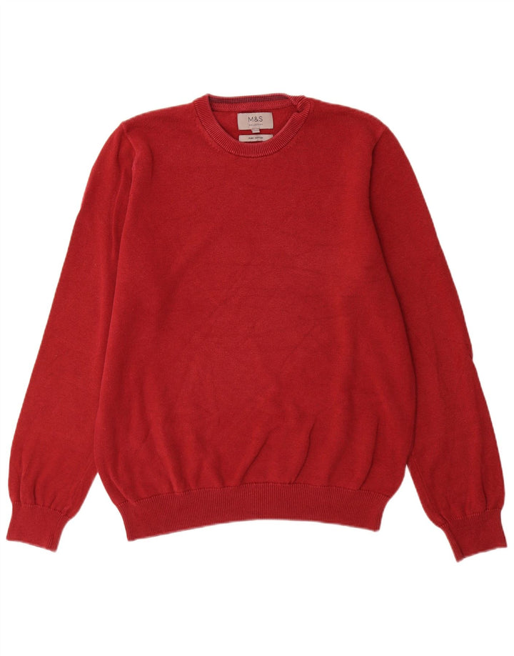 Suéter masculino Marks & Spencer com gola redonda, algodão vermelho médio
