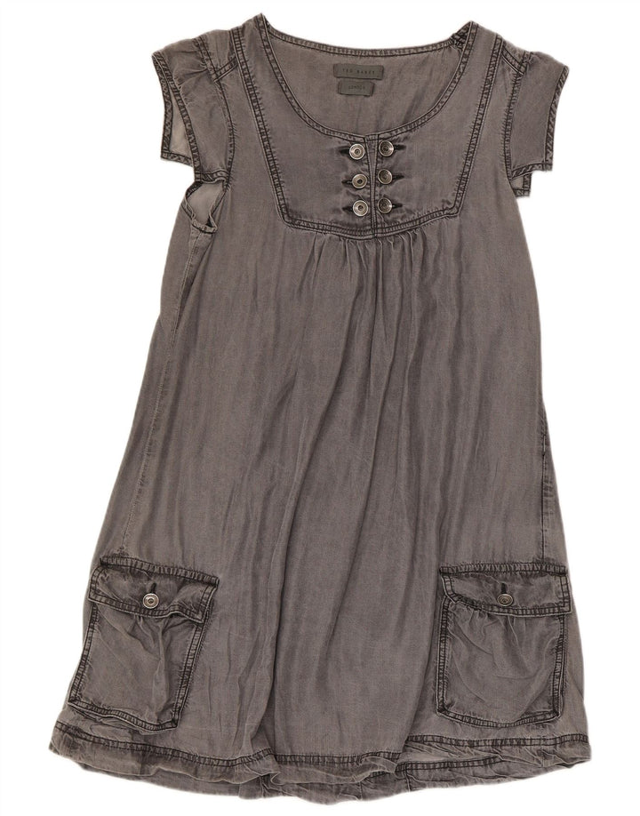 Vestido feminino Ted Baker evasê tamanho 2 pequeno cinza Lyocell