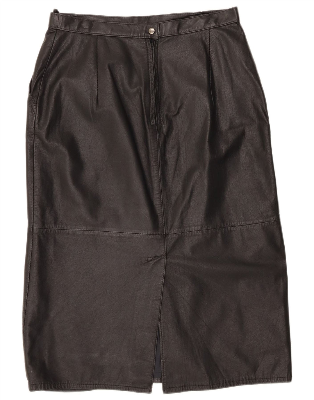 Saia feminina vintage de couro de cintura alta Reino Unido 16 grande W30 preta