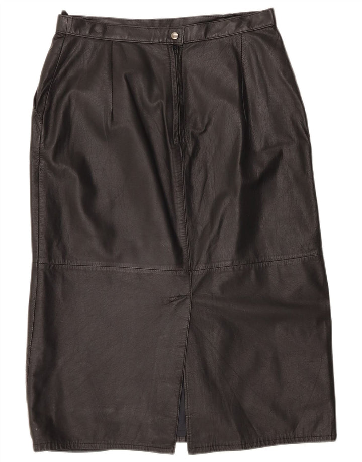 Saia feminina vintage de couro de cintura alta Reino Unido 16 grande W30 preta