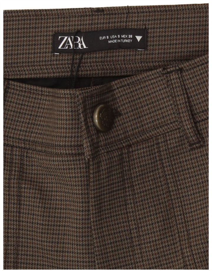 Zara Shorts feminino cintura alta casual pequeno W26 marrom houndstooth poliéster