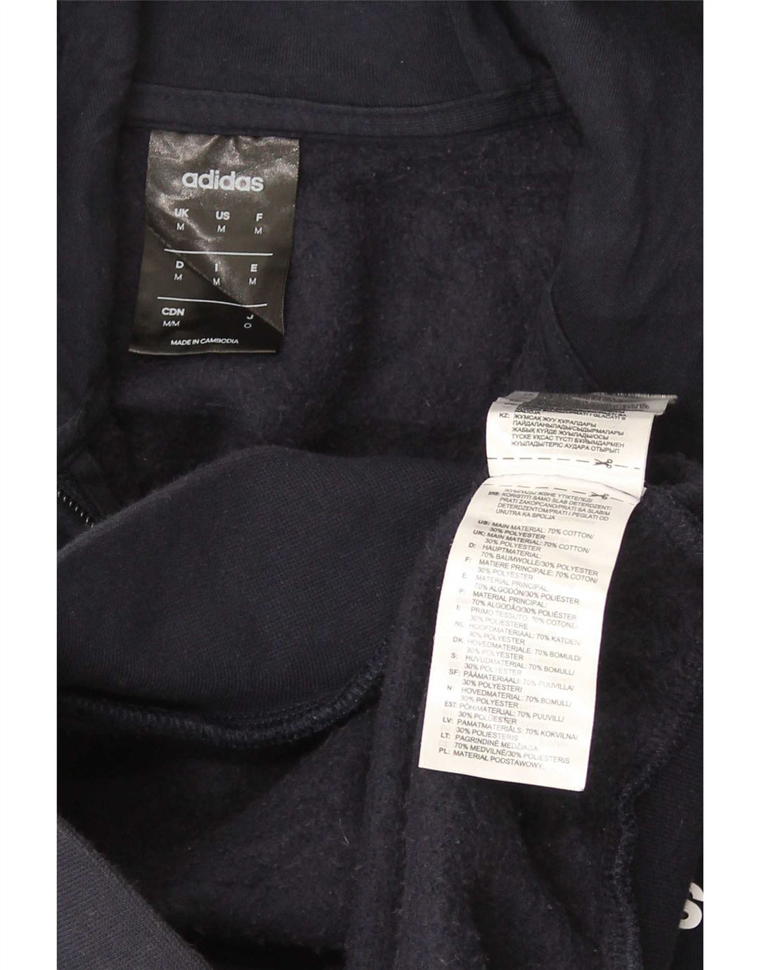 Adidas masculino zip moletom com capuz médio algodão azul marinho