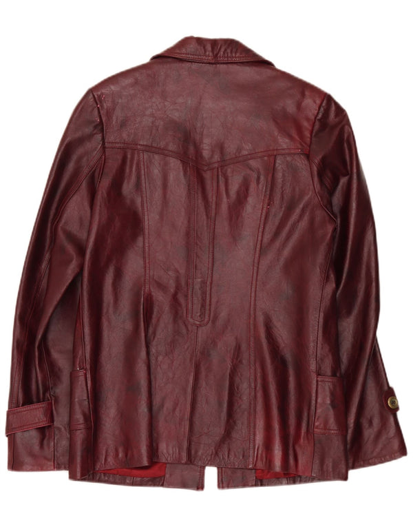 Jaqueta de couro feminina vintage Reino Unido 26 5XL Borgonha