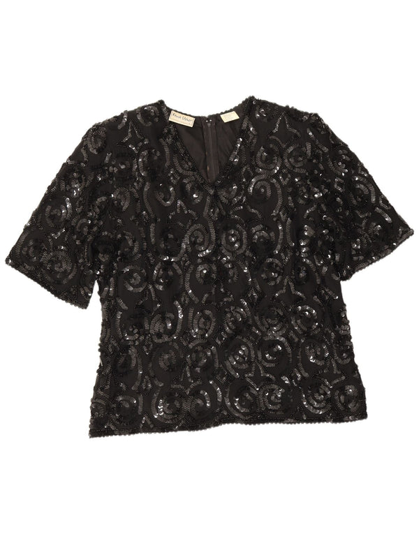 Blusa feminina Frank Usher Top UK 16 grande seda preta