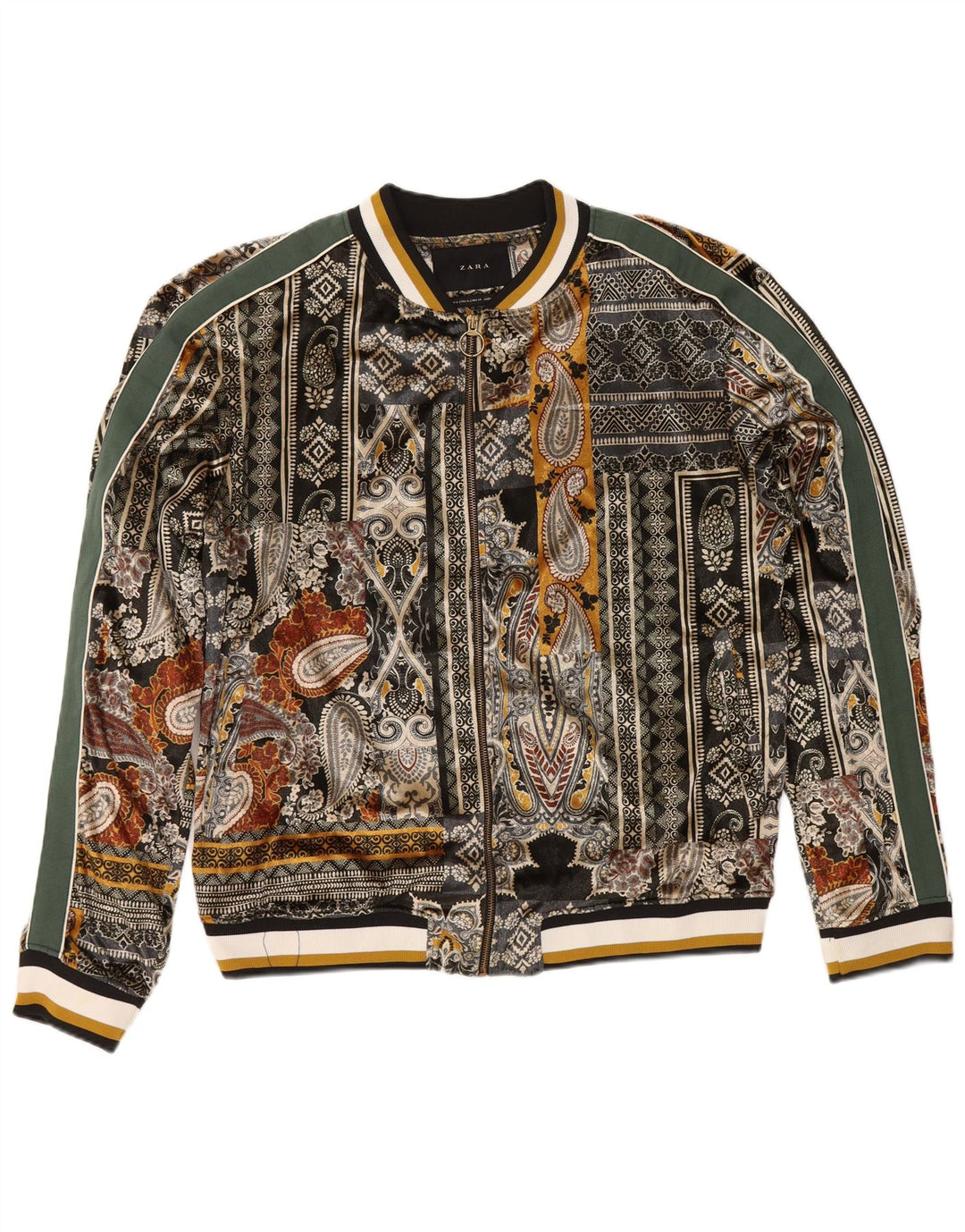 Jaqueta bomber feminina Zara UK 18 XL poliéster paisley multicolorido