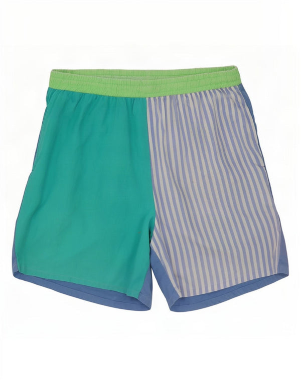 Shorts de natação masculino vintage médio listrado multicolorido