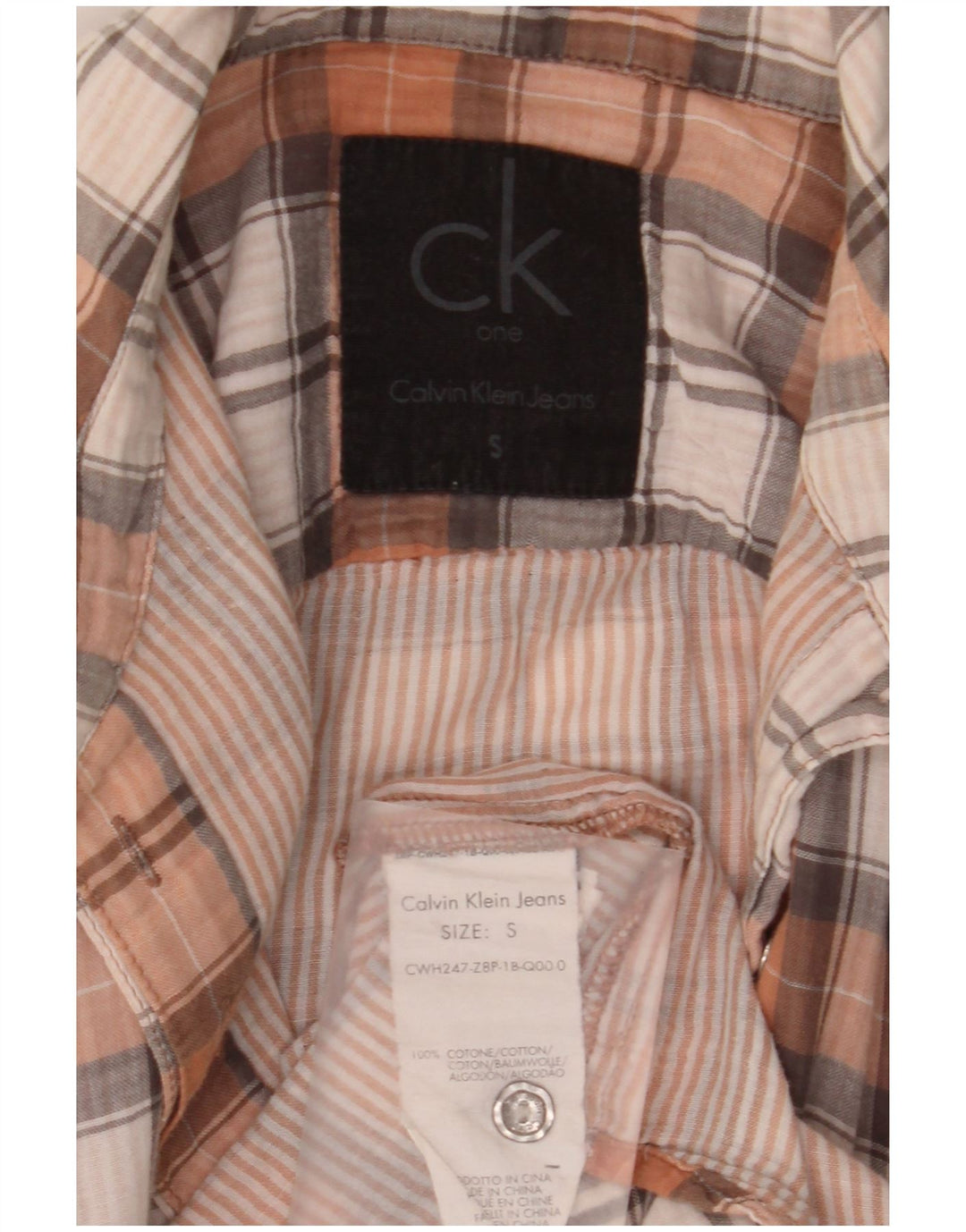 Camisa feminina Calvin Klein Jeans UK 10 pequena algodão xadrez multicolorido