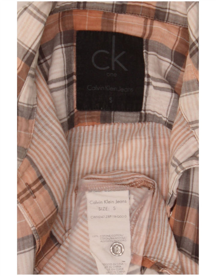 Camisa feminina Calvin Klein Jeans UK 10 pequena algodão xadrez multicolorido