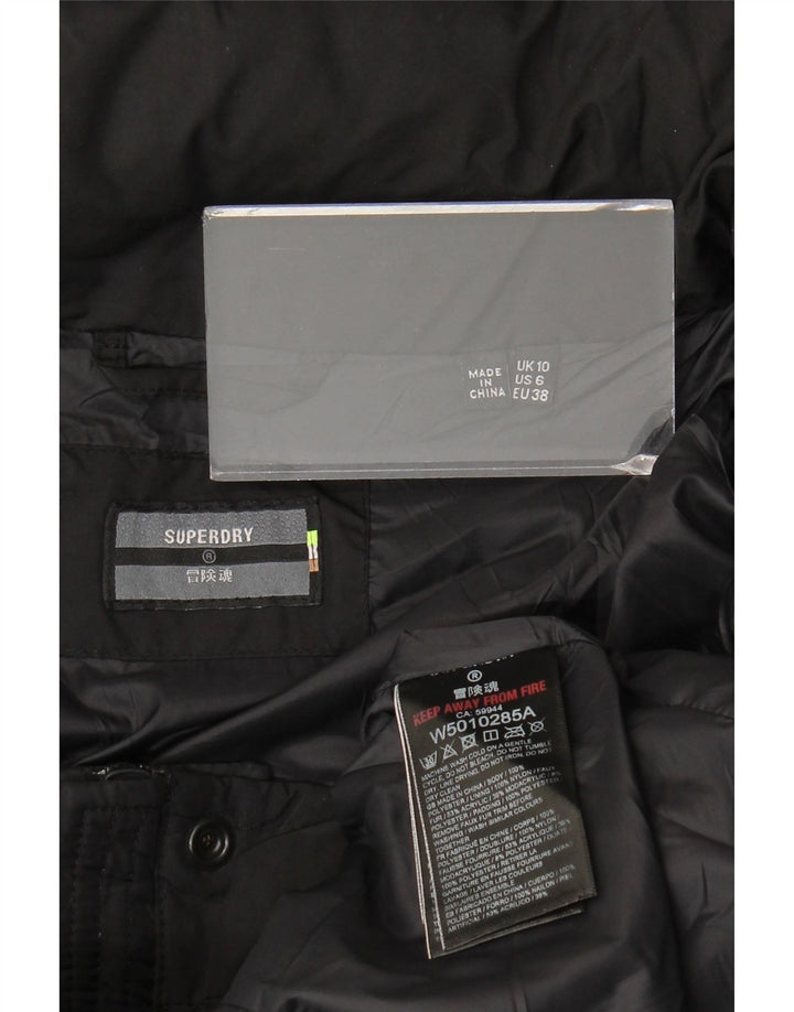 Casaco acolchoado com capuz feminino Superdry UK 10 pequeno poliéster preto