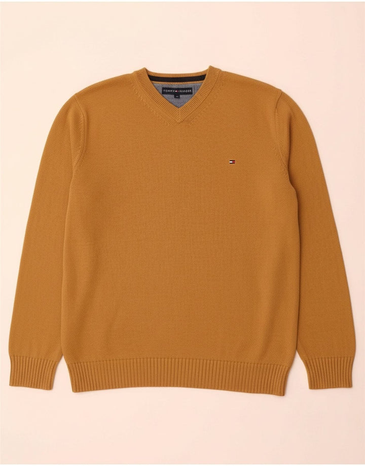 Suéter masculino TOMMY HILFIGER com decote em V grande algodão marrom