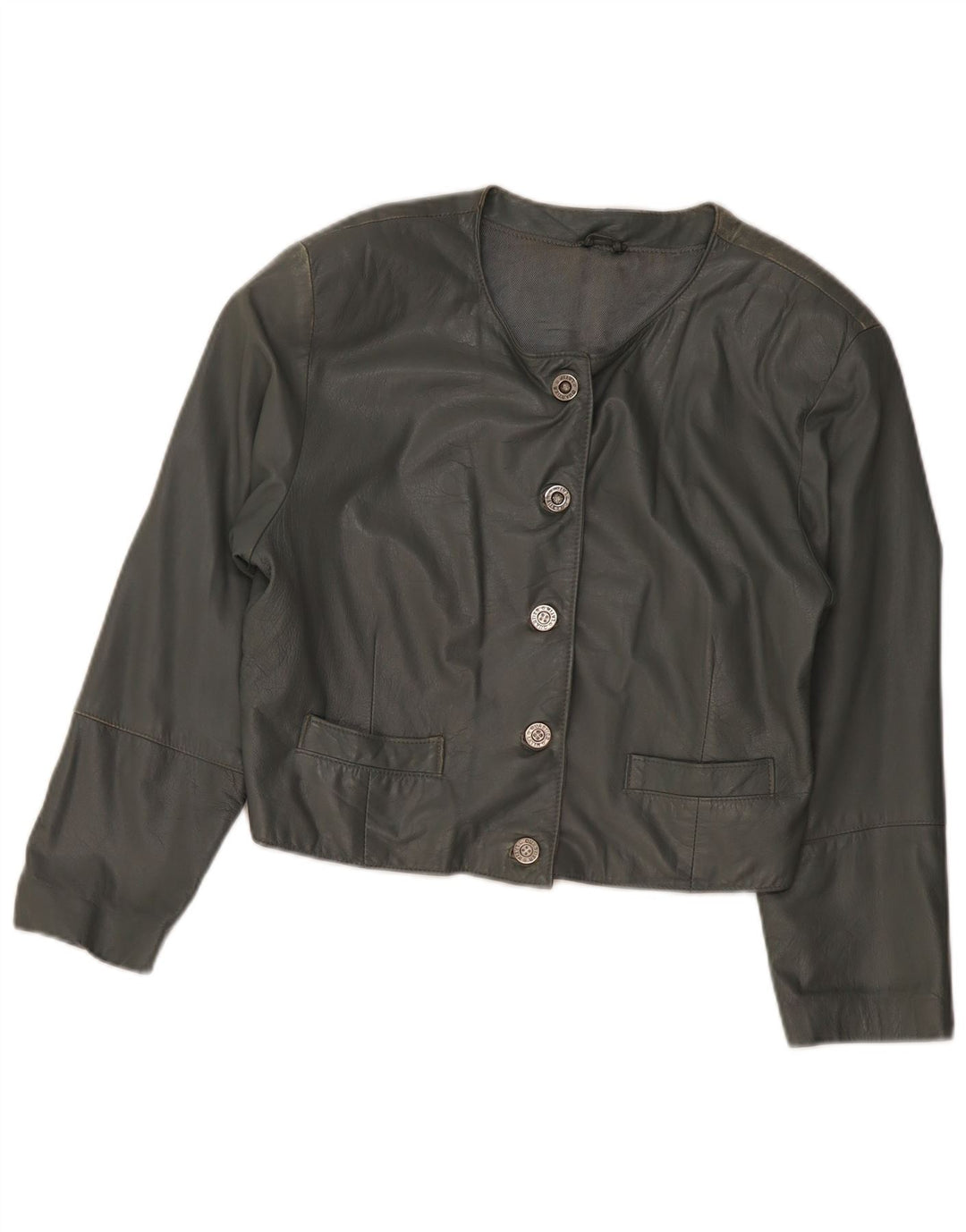 Jaqueta bomber feminina de couro VINTAGE Reino Unido 12 couro cinza médio