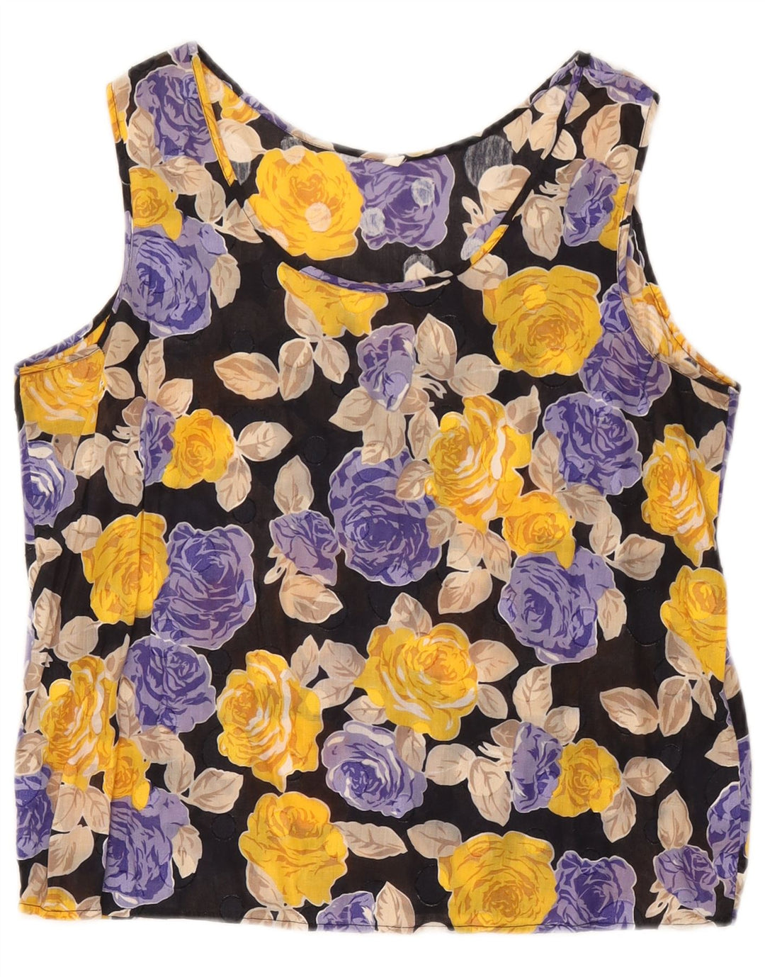 Blusa feminina vintage sem mangas top IT 50 XL preto floral
