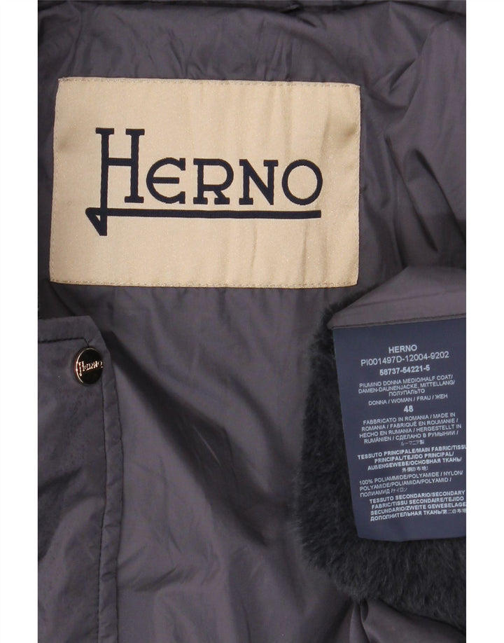 Casaco acolchoado com capuz grande Herno feminino IT 48 XL cinza poliamida