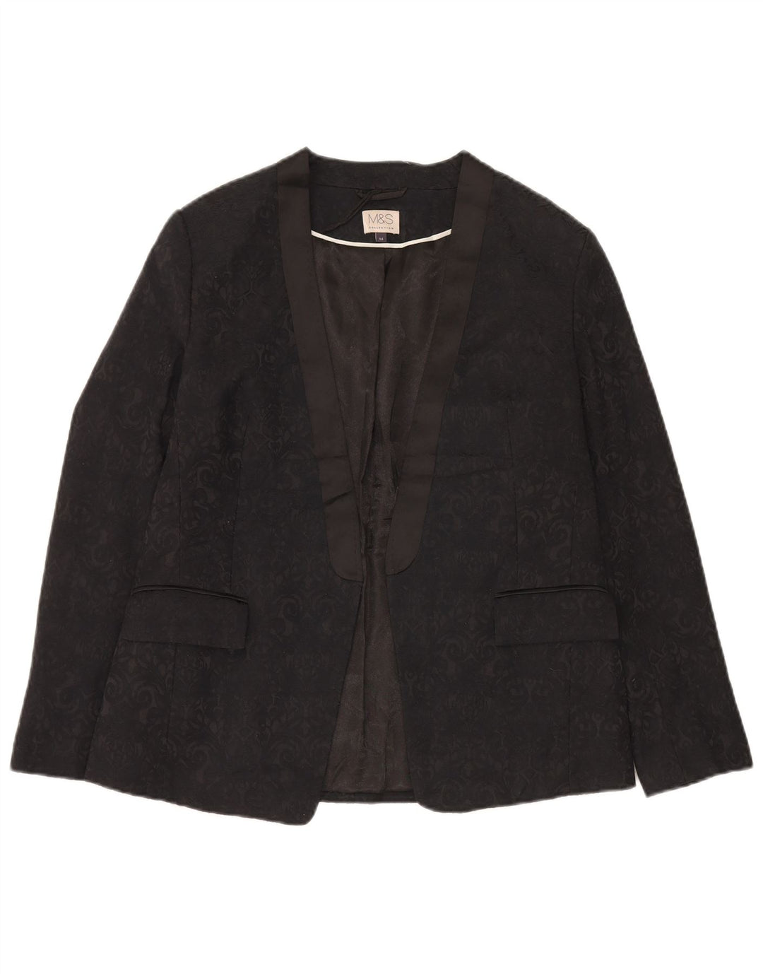 Marks & Spencer Womens Open Blazer Jacket UK 14 Medium Black Paisley Cotton