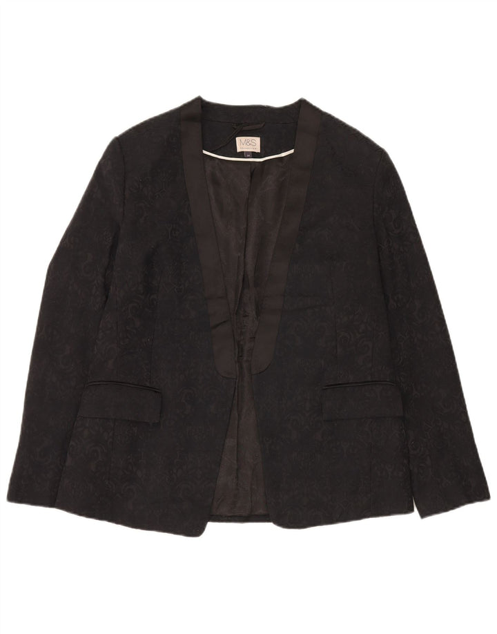 Marks & Spencer Womens Open Blazer Jacket UK 14 Medium Black Paisley Cotton