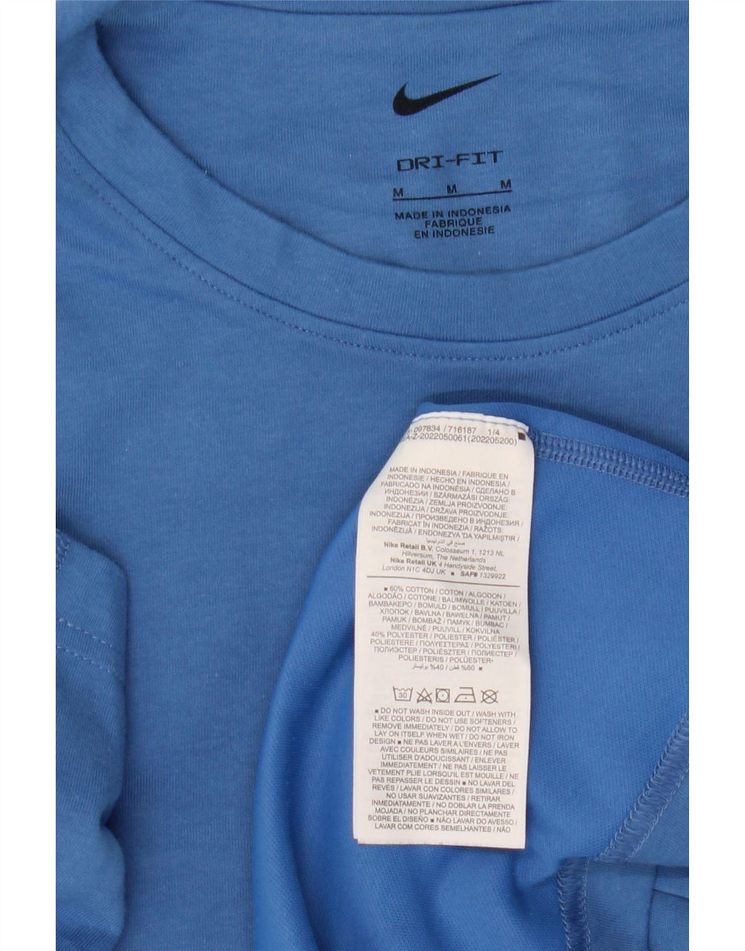 Nike Mens Dri Fit Camiseta Top Médio Algodão Azul
