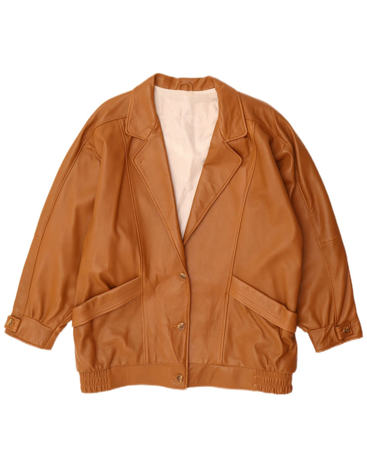 Jaqueta de couro oversized feminina vintage EU 44 XL couro marrom