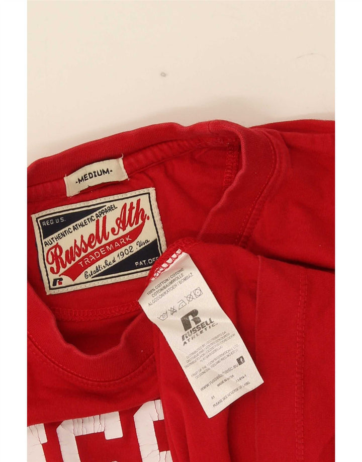 Russell Athletic Camiseta masculina gráfica Top médio algodão vermelho