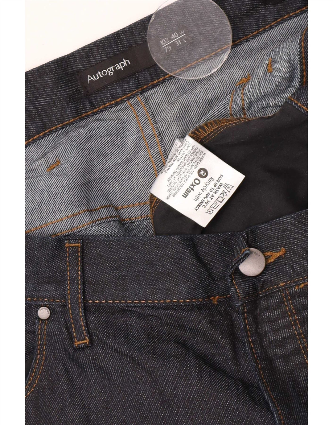 Marks & Spencer Masculino Autograph Straight Jeans W40 L31 Azul Marinho Algodão