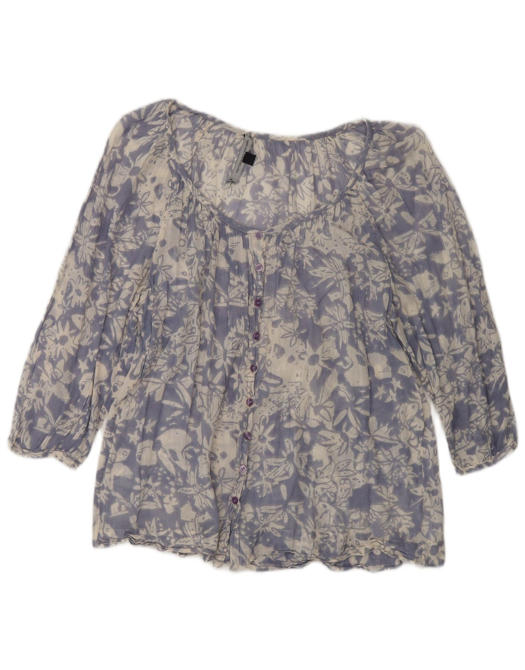 FRENCH CONNECTION Blusa feminina manga 3/4 Reino Unido 12 azul médio floral