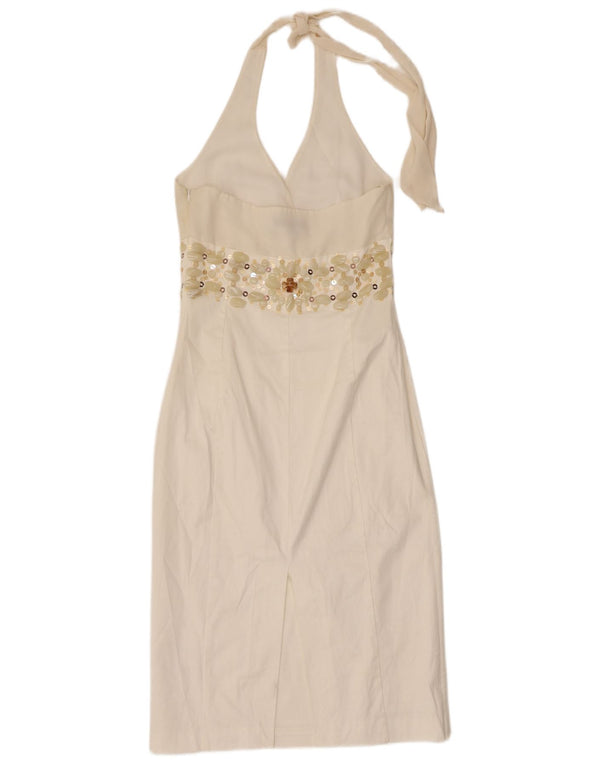 Vestido feminino Coast Halter UK 8 pequeno off white seda