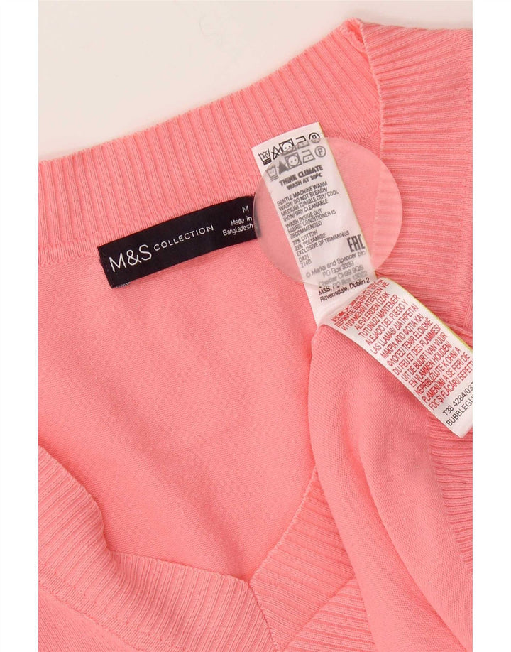 Suéter feminino Marks & Spencer com decote em V Reino Unido 14 algodão rosa médio