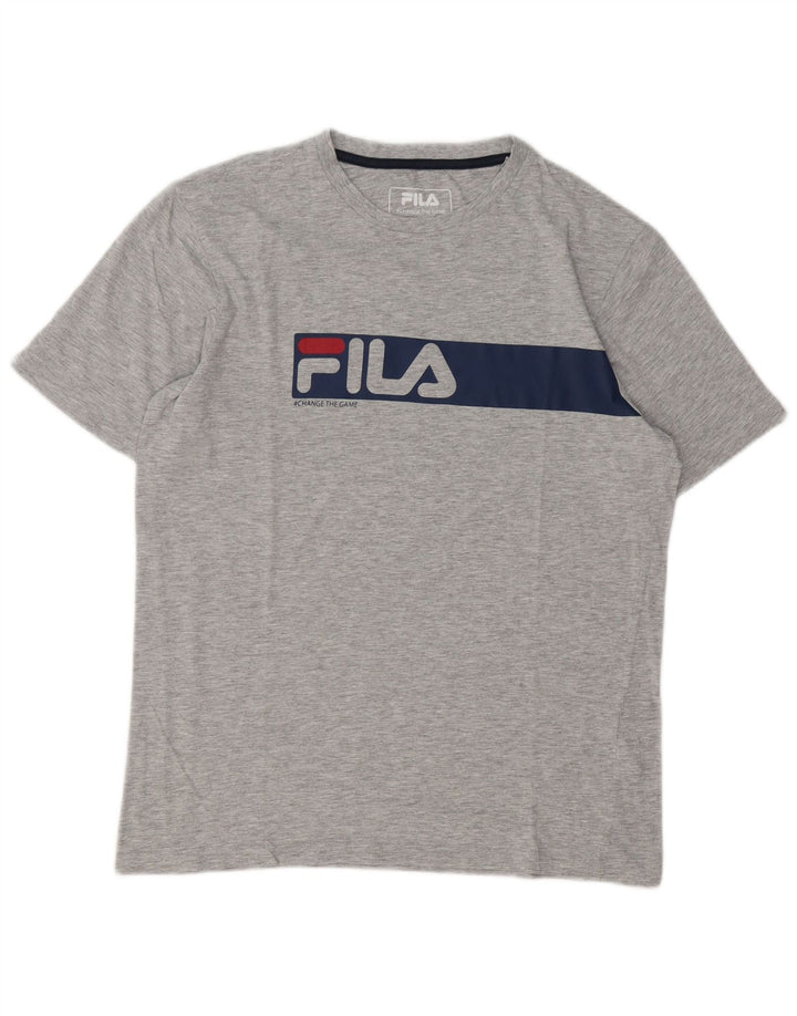 Fila Camiseta masculina gráfica Top algodão manchado cinza médio