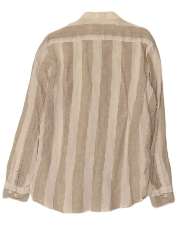 Camisa masculina Massimo Dutti de linho listrado bege médio
