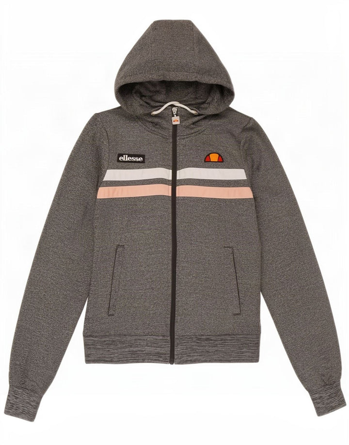 Ellesse Suéter feminino com capuz e zíper UK 8 pequeno cinza colorblock poliéster