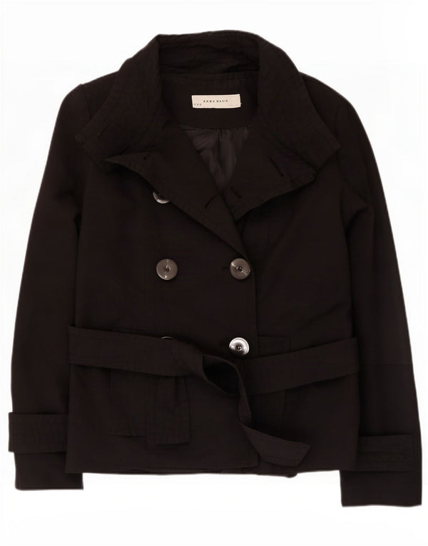 Zara Womens Pea Coat UK 12 Médio Algodão Preto