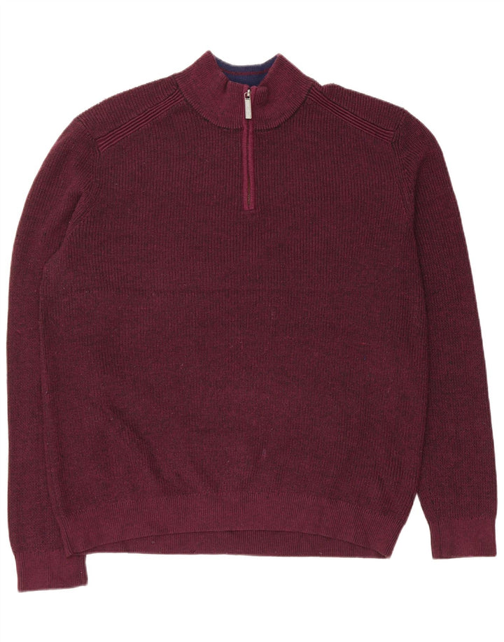 Suéter masculino Ted Baker com zíper e pescoço tamanho 6 2XL poliéster cor de vinho
