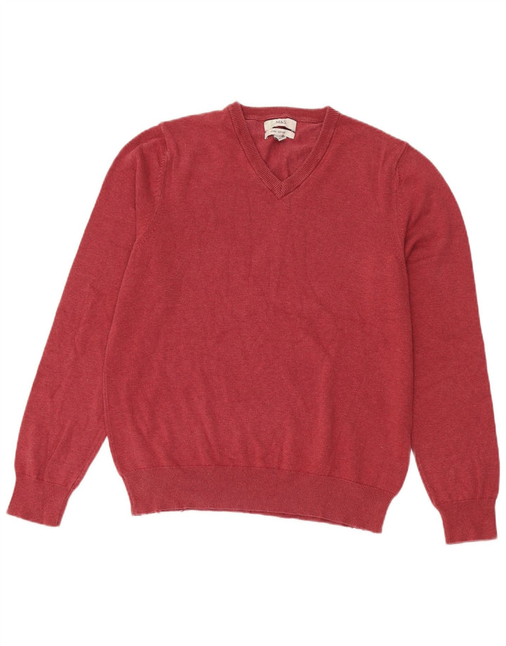Suéter masculino Marks & Spencer com decote em V médio algodão Borgonha