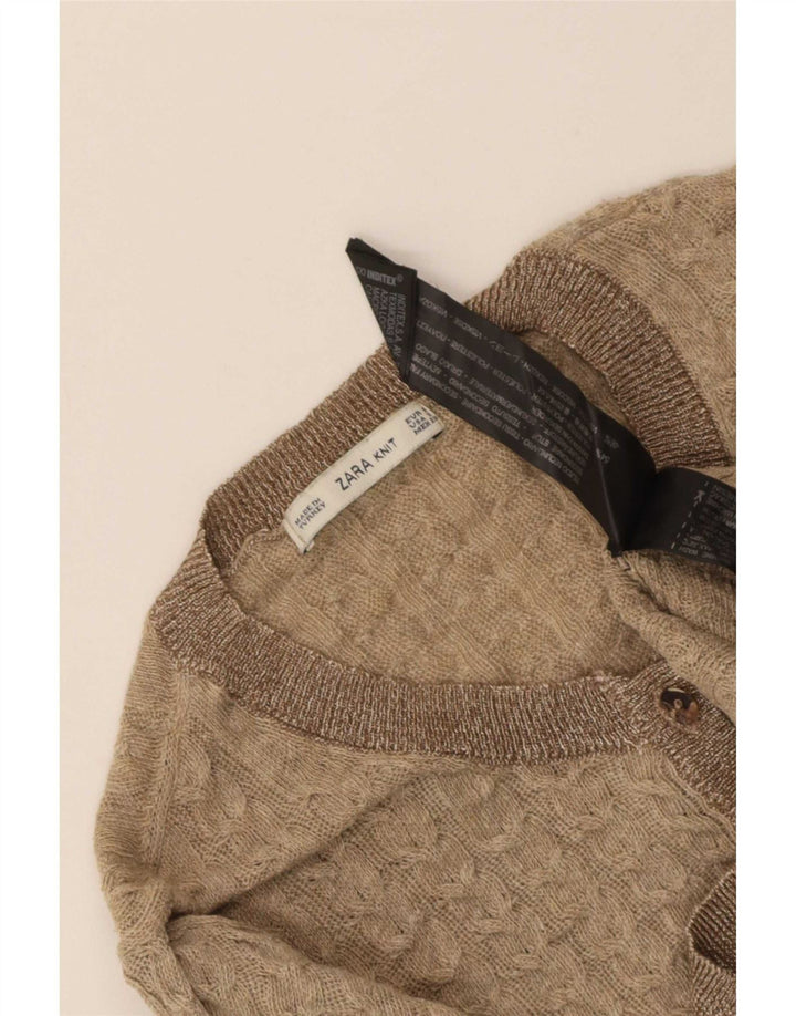 Zara Womens Crop Cardigan Sweater Reino Unido 8 Pequeno Poliéster Bege