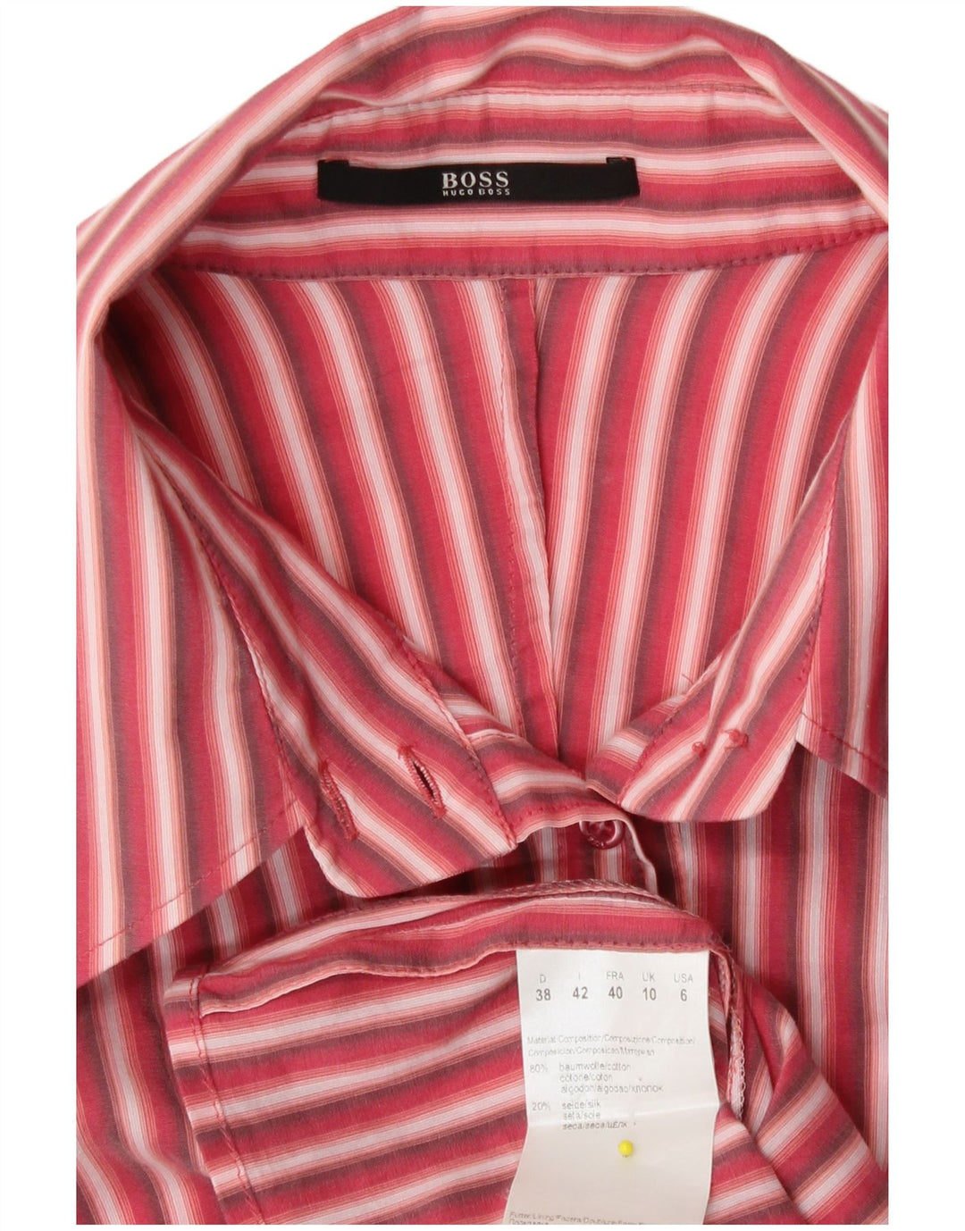 Camisa feminina Hugo Boss UK 10 algodão listrado vermelho pequeno
