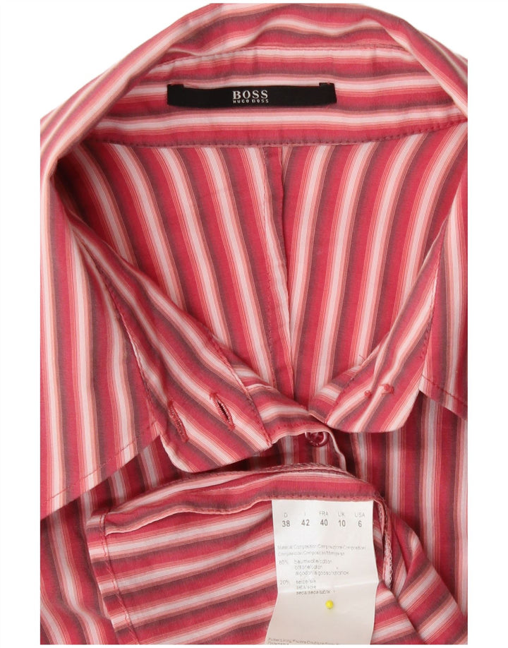 Camisa feminina Hugo Boss UK 10 algodão listrado vermelho pequeno
