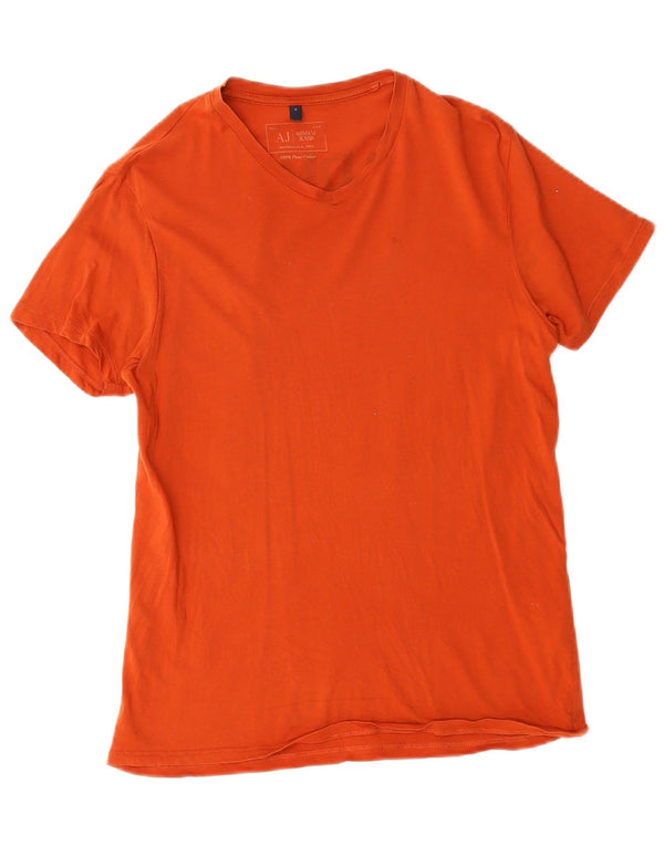Armani Jeans Camiseta masculina gráfica top pequeno algodão laranja