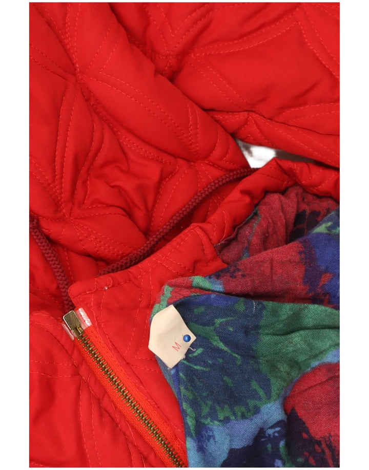 Casaco corta-vento acolchoado feminino vintage Reino Unido 14 viscose vermelha média