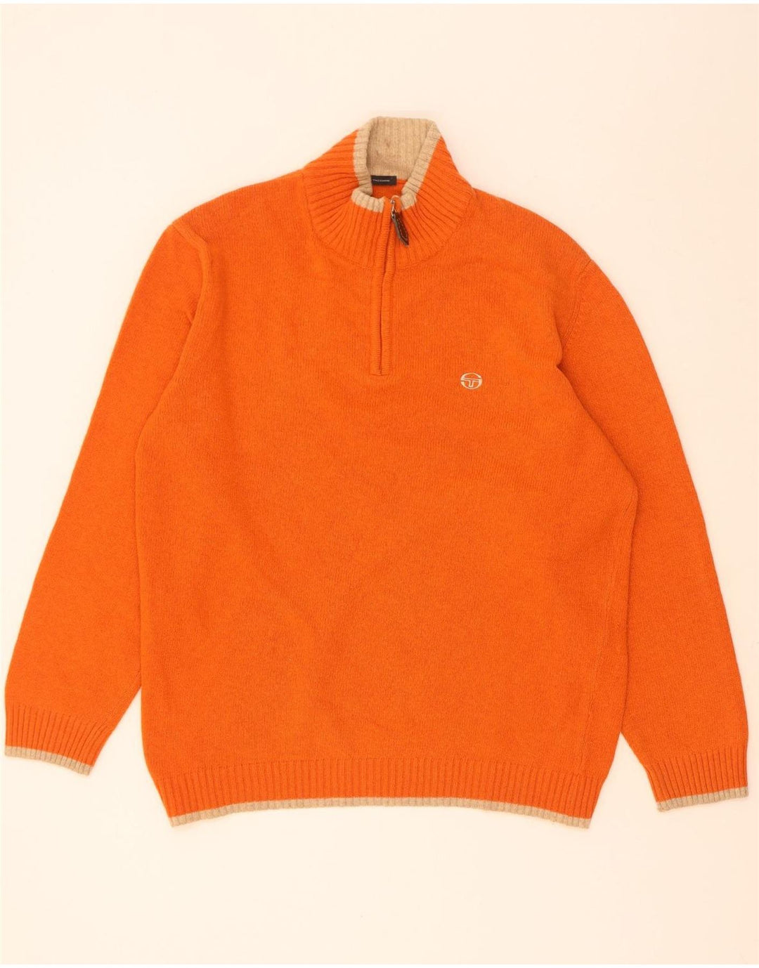 Suéter masculino Sergio Tacchini com zíper e gola XL lã laranja