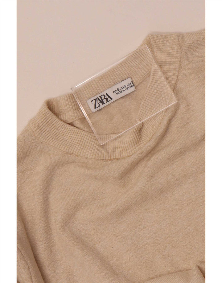 Zara Suéter feminino com gola redonda e gola redonda UK 10 pequeno off white
