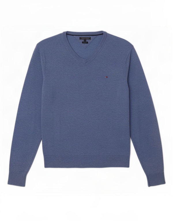 Suéter masculino Tommy Hilfiger com decote em V 2XL lã de cordeiro manchada azul