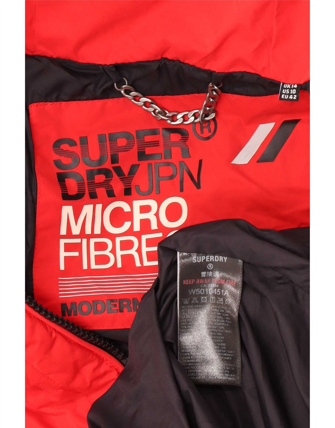 Casaco acolchoado com capuz feminino Superdry UK 14 grande poliéster vermelho