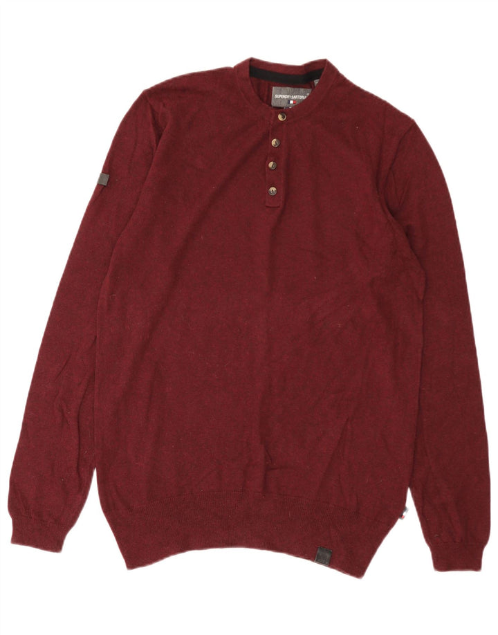Suéter masculino Superdry com gola redonda, médio, algodão borgonha