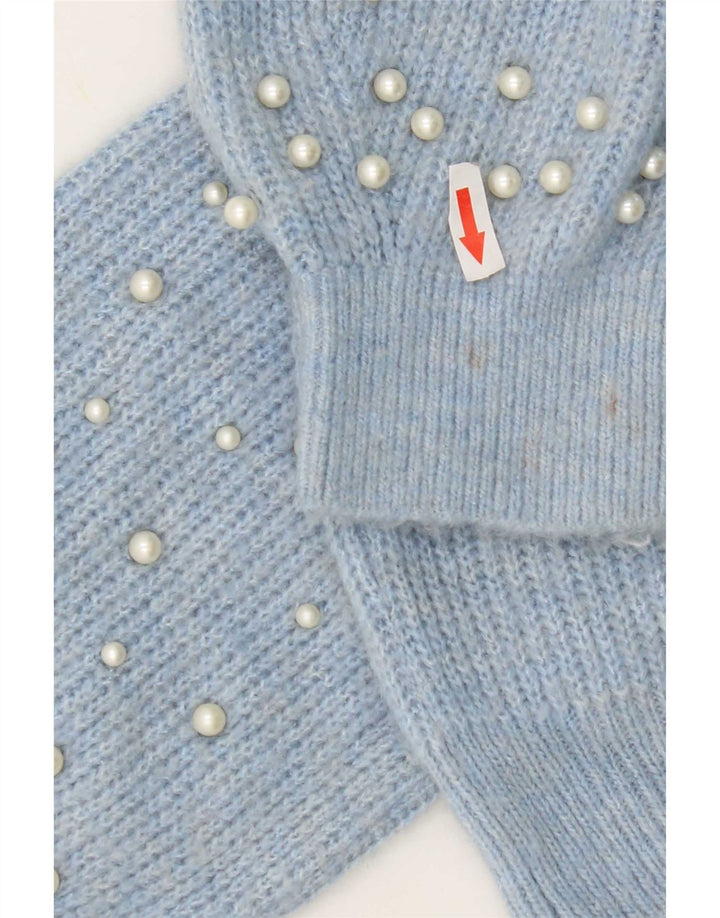 Suéter feminino Marks & Spencer com gola canoa Reino Unido 14 médio azul manchado