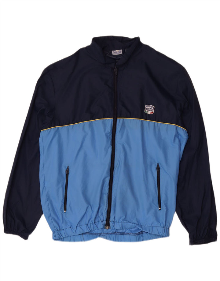 Jaqueta vintage masculina de agasalho grande bloco colorido azul marinho