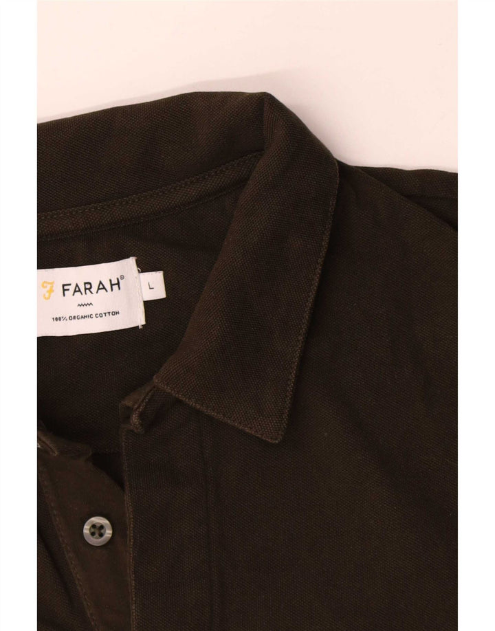 Farah Camisa polo masculina de manga comprida grande algodão cáqui