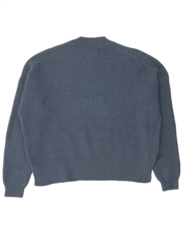 Zara Suéter feminino oversized com gola redonda Reino Unido 10 pequeno azul acrílico