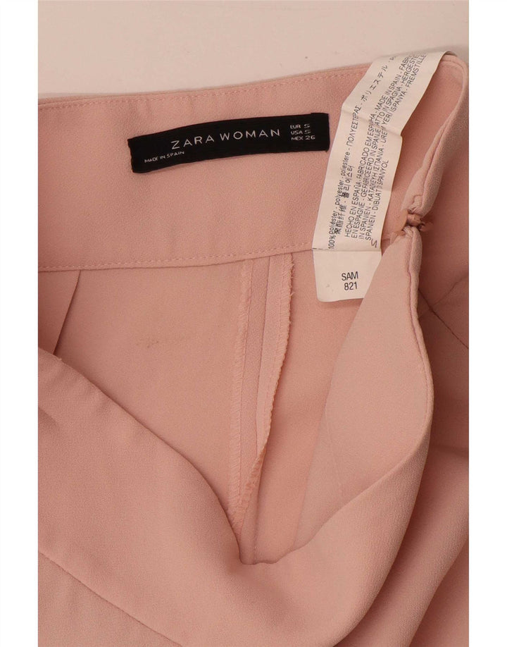 Calça feminina Zara com perna larga cortada pequena W26 L25 poliéster rosa