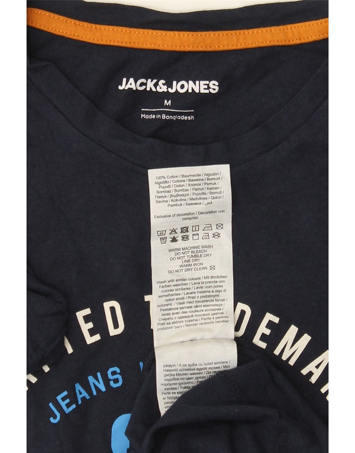 Camiseta gráfica masculina Jack & Jones Top médio algodão azul marinho
