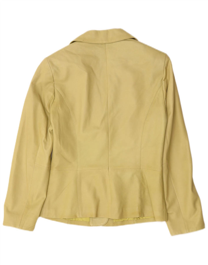 Jaqueta blazer feminina de couro com 3 botões Elegance Reino Unido 10 couro verde pequeno