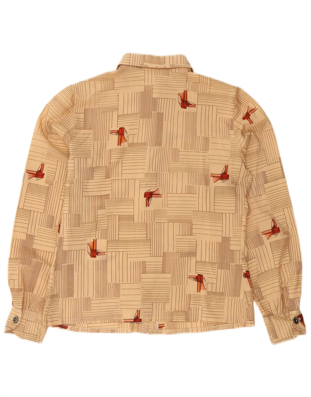 Camisa Vintage Feminina UK 12 Média Bege Geométrica